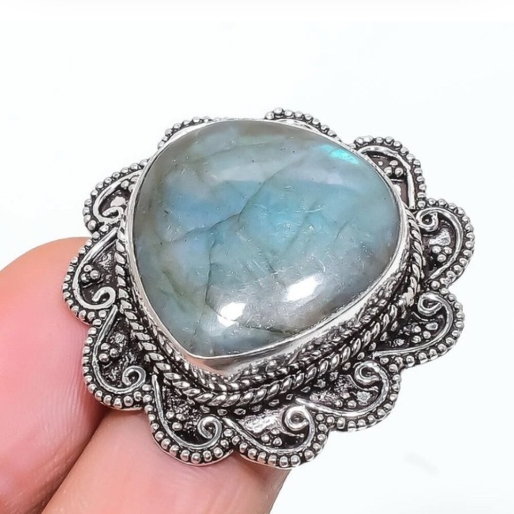Size 6 Labradorite Gemstone 925 Sterling Silver Overlay Jewelry Ring
